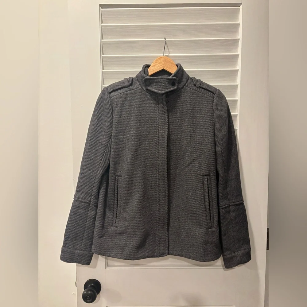 VINCE Gray Wool-Blend Military Style Twill Jacket Pea Coat Zip-Up Size 2